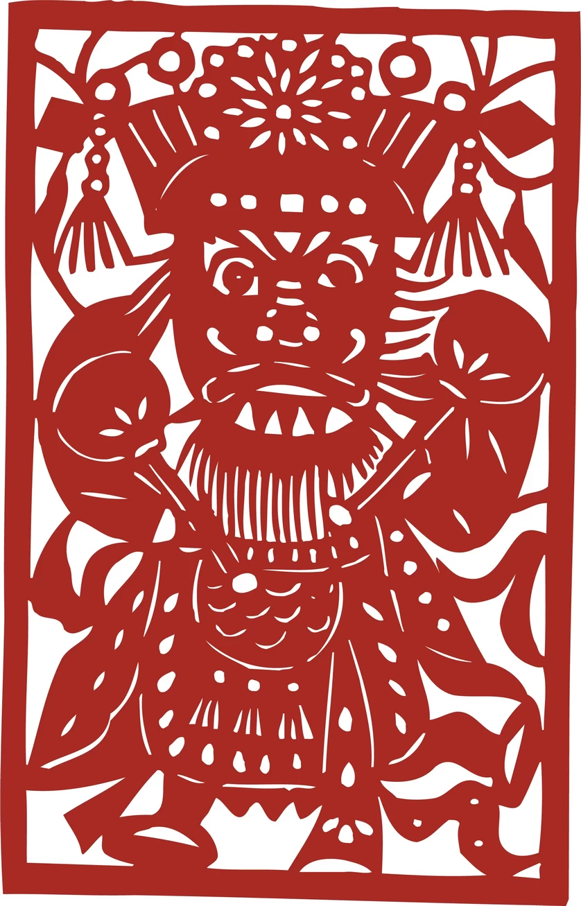 中国风中式传统喜庆民俗人物动物窗花剪纸插画边框AI矢量PNG素材【1890】